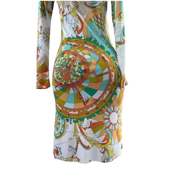 EMILIO PUCCI V-Neck Abstract Print Long Sleeve Shift Mini Dress Size IT38 - Picture 9 of 15